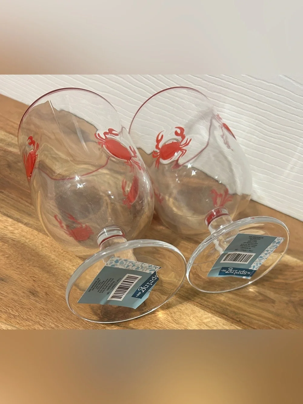NEW Set of 2 Coastal Red Crab Stemmed Drinking Glasses Goblet 6” Hobby Lobby